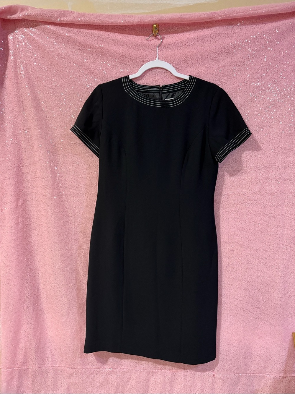 Worthington Black Short-Sleeve Sheath Dress with Contrasting Trim N7